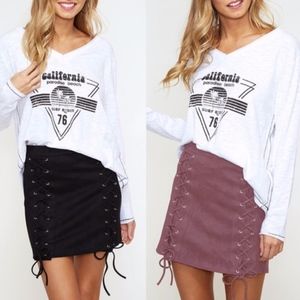 Vegan Suede Lace up Mini Skirt